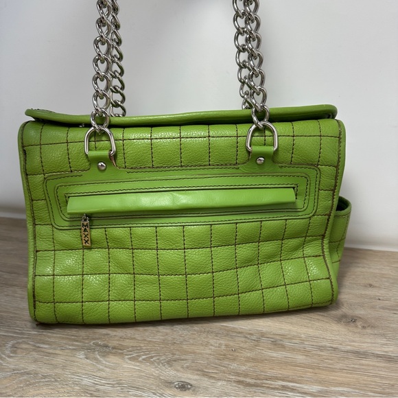 Y2K Handbag Lime Green Maxx New York Twee Faux Leather Quilted Pattern - Picture 1 of 15